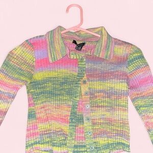 Forever 21 Multi-Colored Cropped Knitted Button-Up Sweater Top